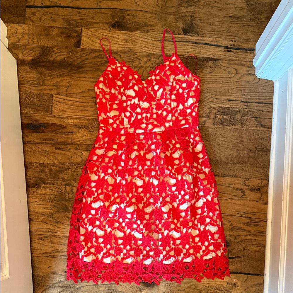 Red Lace Mini Dress with Spaghetti Straps